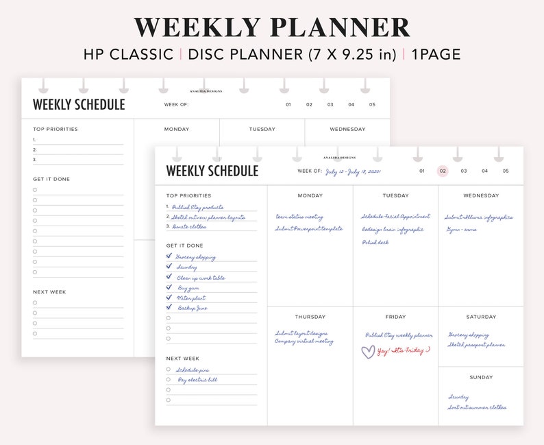 Undated Weekly Planner Printable: HP Classic Insert (PDF) - Etsy