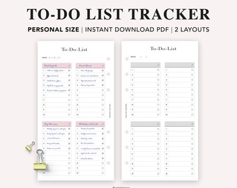 May include: A printable to-do list tracker with two layouts. The first layout has four sections for listing tasks, with checkboxes and space for writing. The second layout has two sections with blank lines and checkboxes.