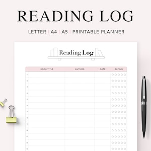 Reading Tracker Printable, Reading Log, Reading Journal, Book Tracker, Books to Read, A5 planner Insert, Instant Download, Printable Tracker