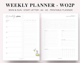 Minimalist Weekly Planner Printable: Habit Tracker, A4 A5 Letter (PDF)
