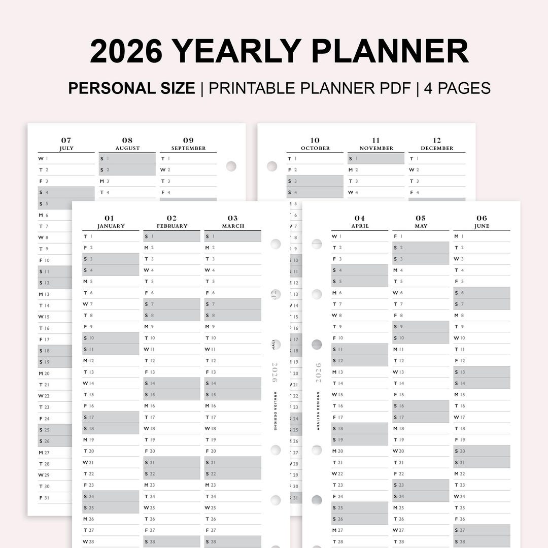 2026 Yearly Planner Printable: Personal Filofax Insert (PDF Download ...