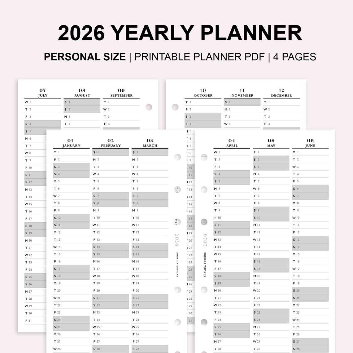 2026 Yearly Planner Printable: Personal Filofax Insert (PDF Download ...