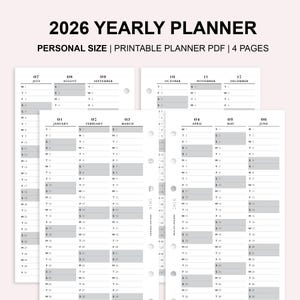 Planificador anual 2026 imprimible: Encarte personal Filofax (Descarga PDF)