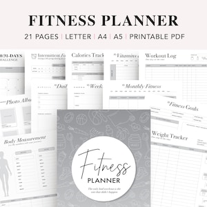 Fitness Journal Printable, Workout Log, Weight Loss Journal, Meal Planner, Calorie & Walking tracker, Health Planner, PDF Instant Download image 1