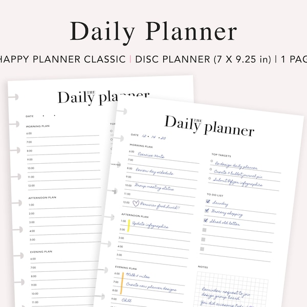 Daily Planner Printable, Happy Planner Classic, Hourly Planner, To Do List, Block Schedule, Work Planner, HP Planner Refill, PDF Download