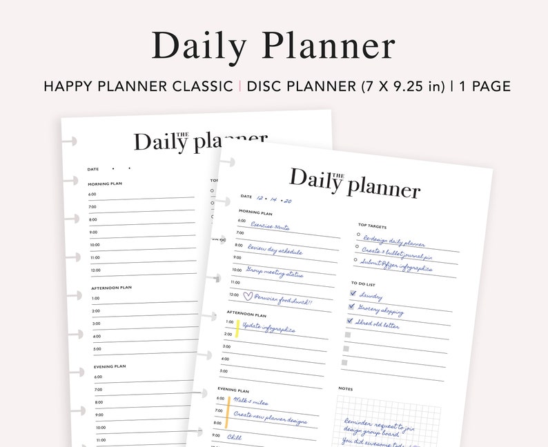 Daily Planner Printable Happy Planner Classic Hourly - Etsy