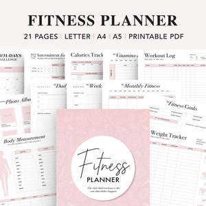 Fitness Planner Printable, Weight Loss Tracker, Workout Planner, Goal Planner, Food Journal, Meal Planner, PDF Instant Download, A5 Inserts