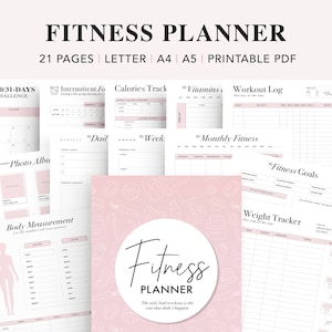 Fitness Planner Printable, Weight Loss Tracker, Workout Planner, Goal Planner, Food Journal, Meal Planner, PDF Instant Download, A5 Inserts