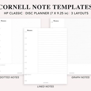 Cornell Notes Printable Pack, Happy Planner Insert, Cornell Notes Method, Student Note Template, Lecture Notes, Dot Grid Lined, HP Classic