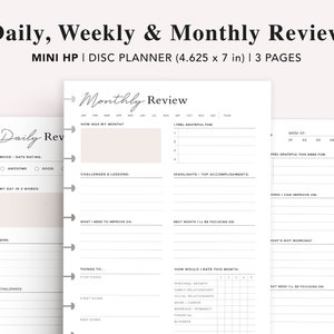 Mini HP Planner Inserts, Daily Reflections, Weekly Reflection Journal, Monthly Review, Gratitude journal, Weekly Review, Mambi Mini, PDF