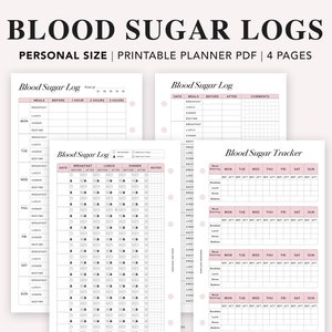 PERSONAL Blood Sugar Tracker, Blood Sugar Log, Diabetes Tracker, Diabetes Printable Planner, Glucose Log, Health Tracker, Filofax Personal