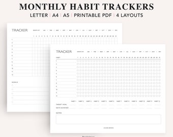 Monthly Habit Tracker, Habit Tracker Printable, 30 Days Habits Tracker, Habit Planner, Goal/Chore/Routine Checklist, A5 Planner Insert, PDF