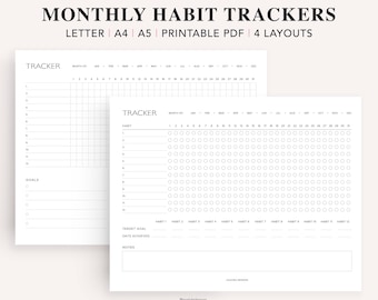 Monthly Habit Tracker, Habit Tracker Printable, 30 Days Habits Tracker, Habit Planner, Goal/Chore/Routine Checklist, A5 Planner Insert, PDF