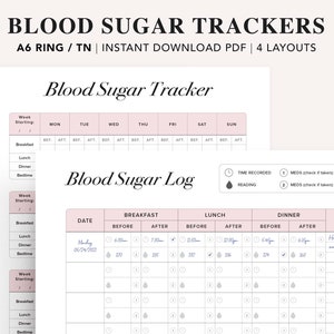 A6 Blood Sugar Tracker, Blood Sugar Log, Diabetes Tracker, Diabetes Printable Planner, Glucose Log, Health Tracker, A6 Planner, PDF
