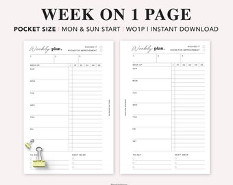 POCKET Undated Weekly Planner Printable, Weekly To Do List for Work/Home, Weekly Schedule, Weekly Agenda, Instant Download, Filofax Pocket