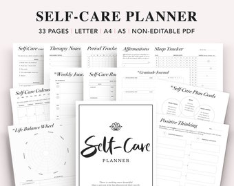 Self-Care Planner Printable: Gratitude Journal, Wellness, Affirmations (A5, A4, Letter PDF)