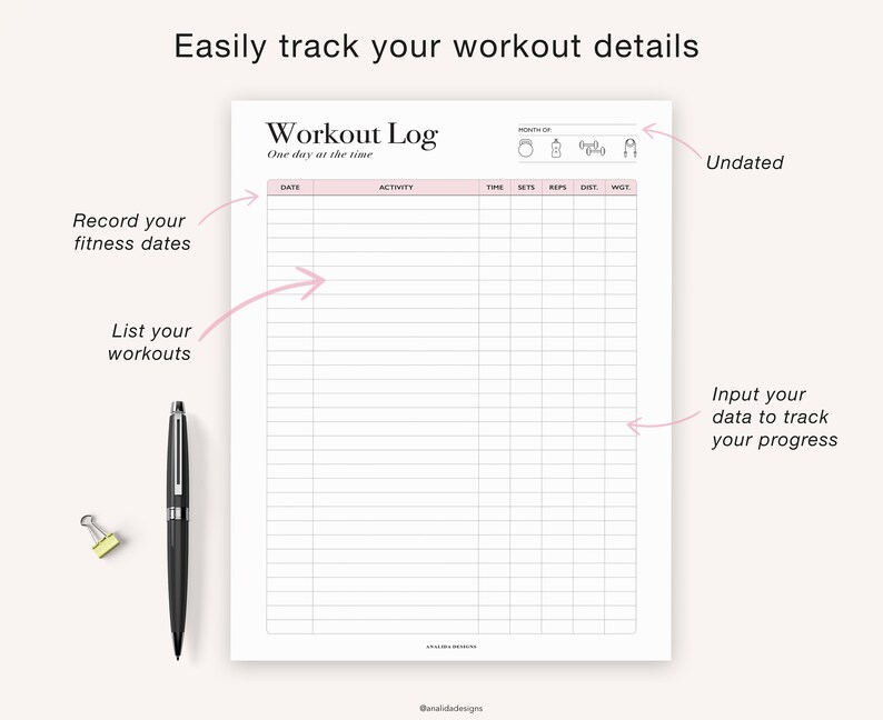 Workout Planner Printable Exercise Log Workout Template - Etsy