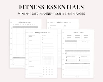 May include: A black and white fitness planner with four pages. The pages include sections for monthly, weekly, and daily fitness goals, as well as a fitness goals page. The planner is 4.625 inches by 7 inches.