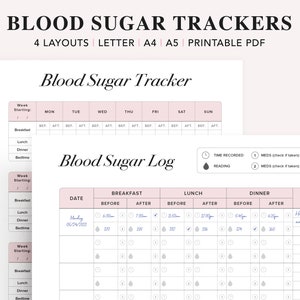 Blood Sugar Tracker, Blood Sugar Log, Diabetes Tracker, Diabetes Printable Planner, Glucose Log, Health Tracker, US Letter Size, A4, A5, PDF