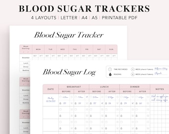 Blood Sugar Tracker, Blood Sugar Log, Diabetes Tracker, Diabetes Printable Planner, Glucose Log, Health Tracker, US Letter Size, A4, A5, PDF