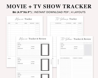 B6 TN Movie Tracker Printable, TV Series Tracker, Movie log, TV Show Review, Letter, B6 Printable Inserts