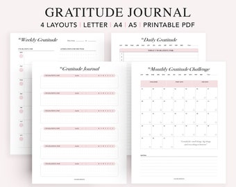 Gratitude Journal Printable Daily Weekly Gratitude Planner Mindfulness Self Care Tracker Affirmation Template A5 Inserts PDF Download