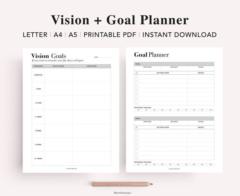 Productivity Planner Bundle Printable, Work Planner, Project Tracker, Life Organizer Template, To Do List, US Letter, A4, A5 planner inserts image 2