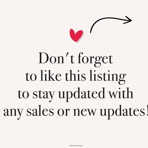 May include: A red heart with an arrow pointing to the right, with the text "Don't forget to like this listing to stay updated with any sales or new updates!" and the text "@analidadesigns" at the bottom.