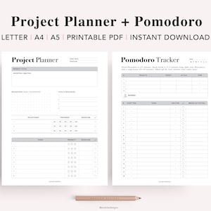 Productivity Planner Bundle Printable, Work Planner, Project Tracker, Life Organizer Template, To Do List, US Letter, A4, A5 planner inserts image 6