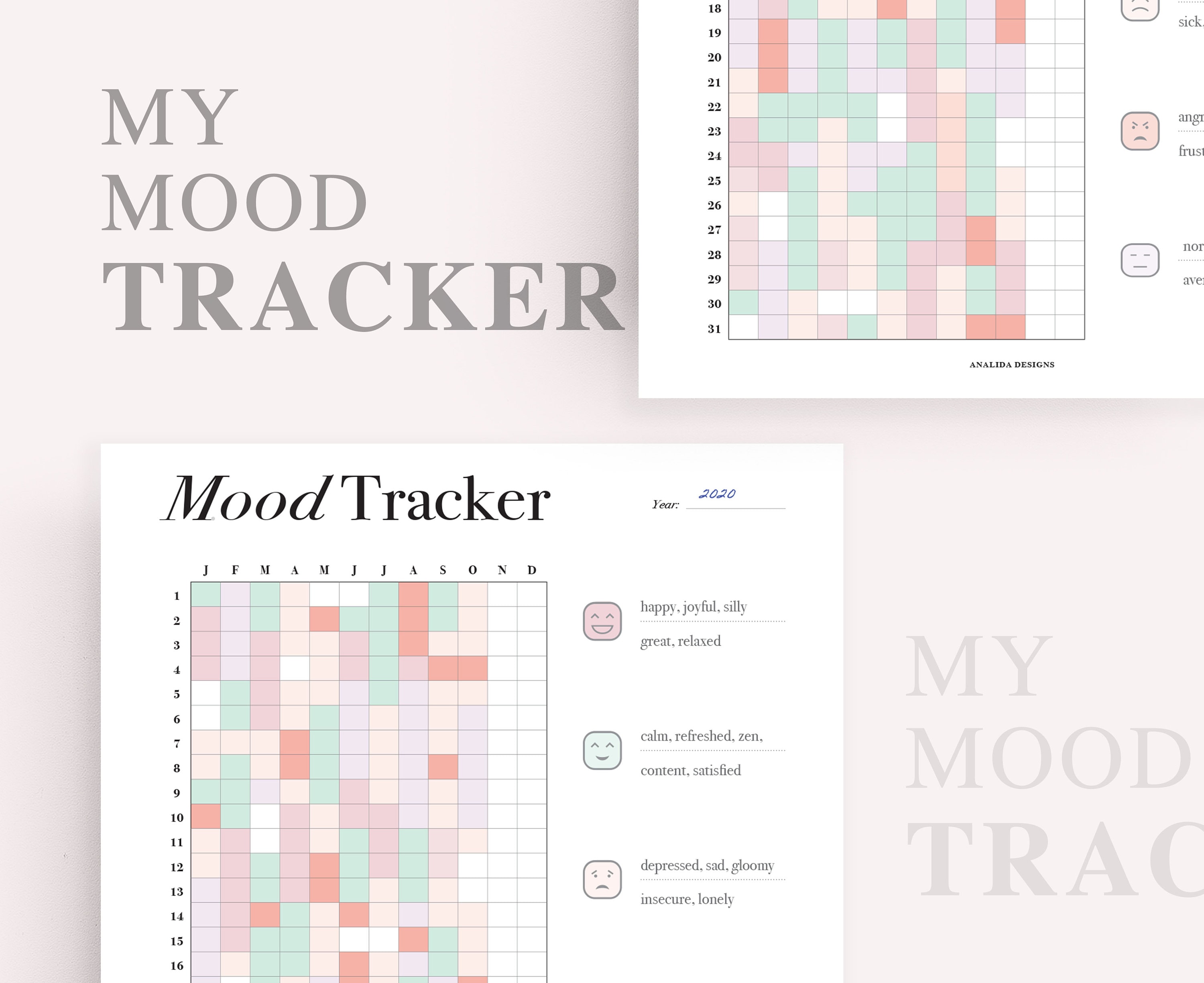 Mood Tracker Printable Yearly Monthly Mood Planner Circular Etsy
