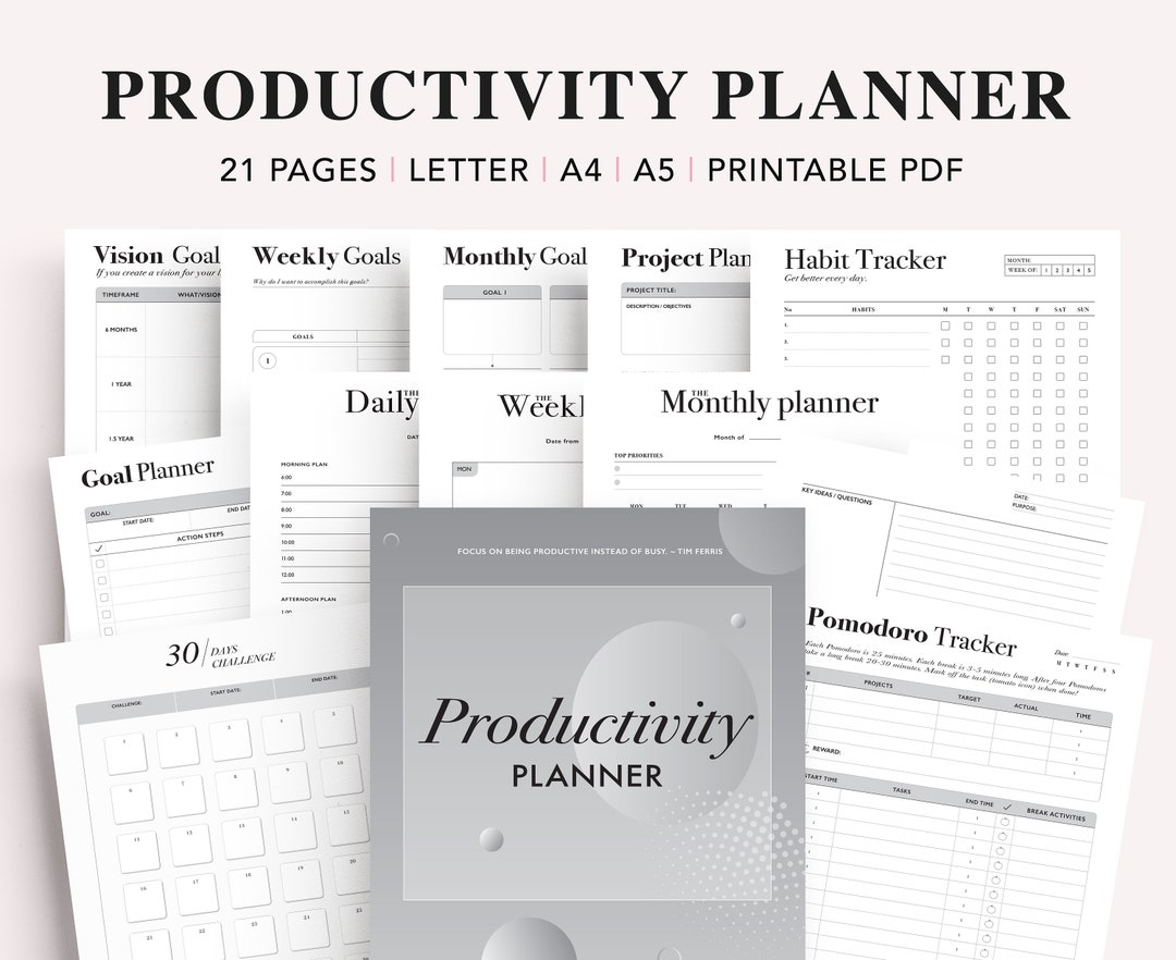 Productivity Planner Bundle Printable, Work Planner, Project Tracker ...