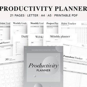 Productivity Planner Bundle Printable, Work Planner, Project Tracker, Life Organizer Template, To Do List, US Letter, A4, A5 planner inserts image 1