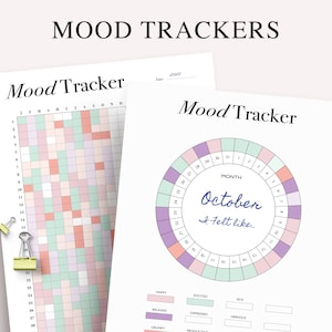 Mood Tracker afdrukbaar, jaarlijkse maandelijkse stemmingsplanner, circulaire stemmingsgrafiek, Bullet Journal, A5 Planner Inserts, digitale Instant Download