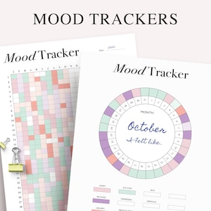 Mood Tracker Printable, Yearly Monthly Mood Planner, Circular Mood Chart, Bullet Journal, A5 Planner Inserts, Digital Instant Download