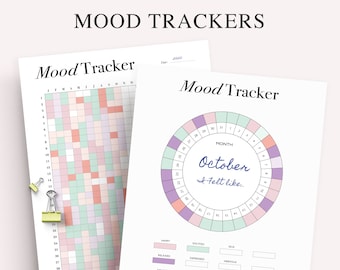 Mood Tracker Printable, Yearly Monthly Mood Planner, Circular Mood Chart, Bullet Journal, A5 Planner Inserts, Digital Instant Download