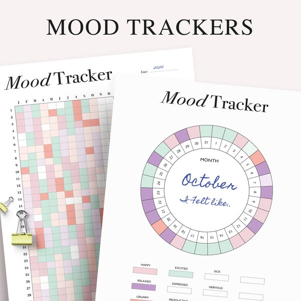Mood Tracker Printable, Yearly Monthly Mood Planner, Circular Mood Chart, Bullet Journal, A5 Planner Inserts, Digital Instant Download