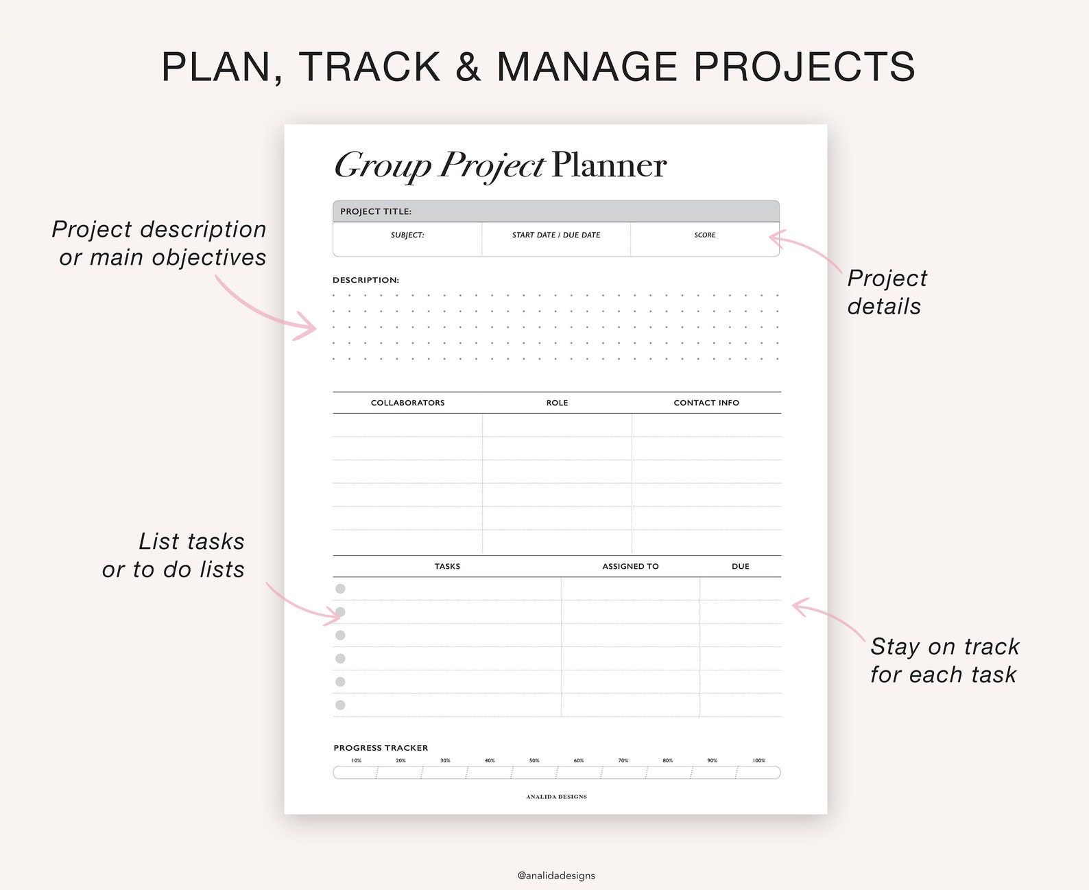Project Planner Printable Group Planner Page College Student Etsy
