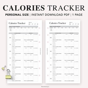 PERSOONLIJKE Calorie Tracker Planner Insert, Afdrukbaar Caloriedagboek, Dagelijkse Wekelijkse Calorieënteller, Dieetplanner, Dieetplan, Filofax Personal