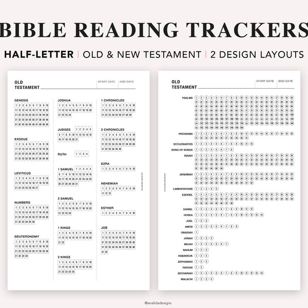 HALF LETTER Bible Reading Log Checklist, Bible Study Planner, Bible tracker, Christian Planner, Scripture Reading Chart, Faith Planner