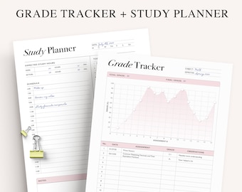Study Planner Printable: Grade Tracker, Assignment Organizer (A4, A5, US Letter)