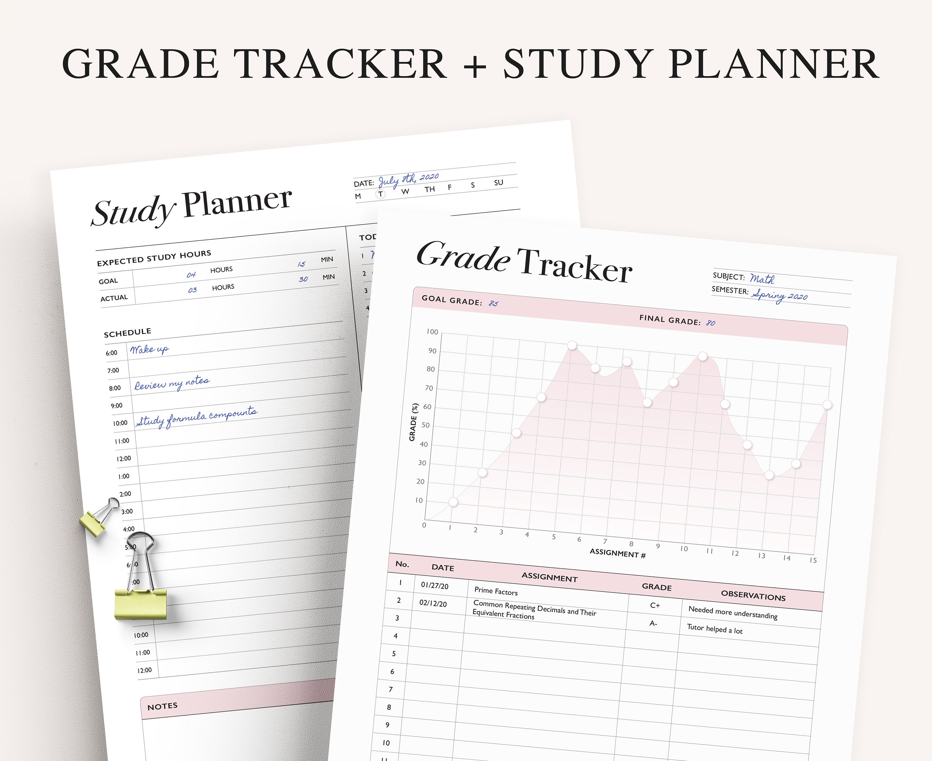 Study Planner Printable: Grade Tracker, Assignment Organizer (A4, A5 ...