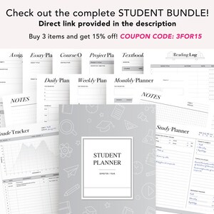Study Planner Printable, Grade Tracker, Study Organizer, College ...