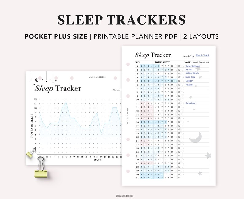 POCKET PLUS Size Sleep Tracker Printable Monthly Sleep Log Etsy