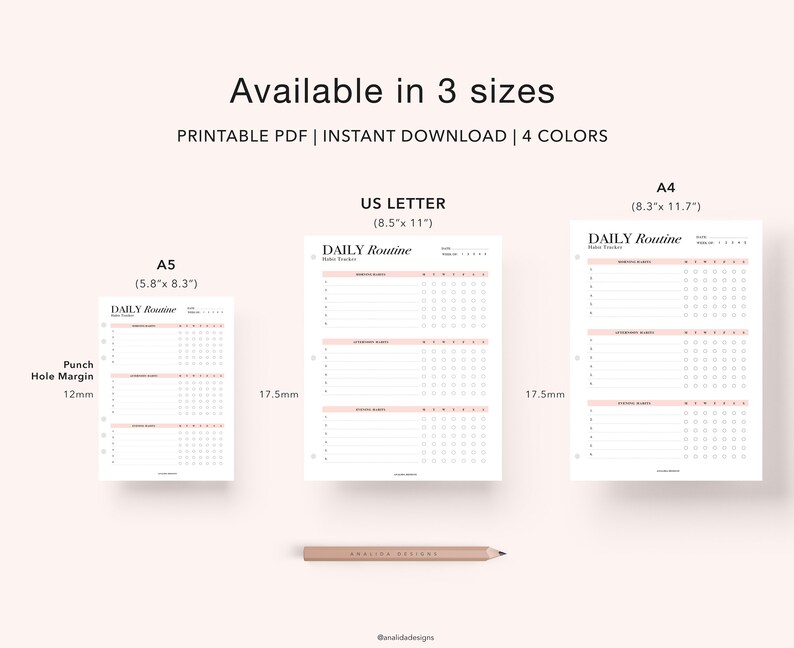 Habit Tracker Printable, Weekly Habit Tracker, Daily Planning, Routine Planner, Routine Checklist, includes US Letter, A4 & A5 Inserts image 7