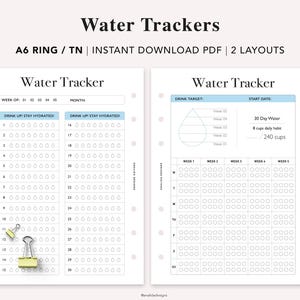 Afdrukbare A6 watertracker: 30 dagen hydratatie-uitdaging (pdf)