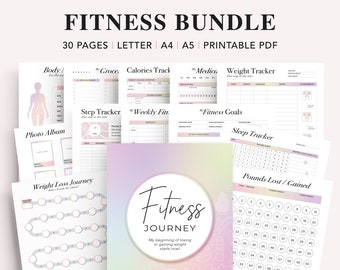 Fitness Planner Printable: Weight Loss, Workout, Meal Journal (A5, A4, Letter PDF)