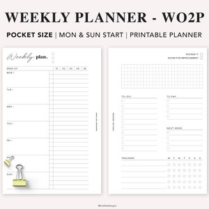 POCKET Weekly Planner Printable, Weekly Schedule, Weekly To-Do List, task list, Habit Tracker, Week on 2 Pages, Filofax Pocket Refill, PDF
