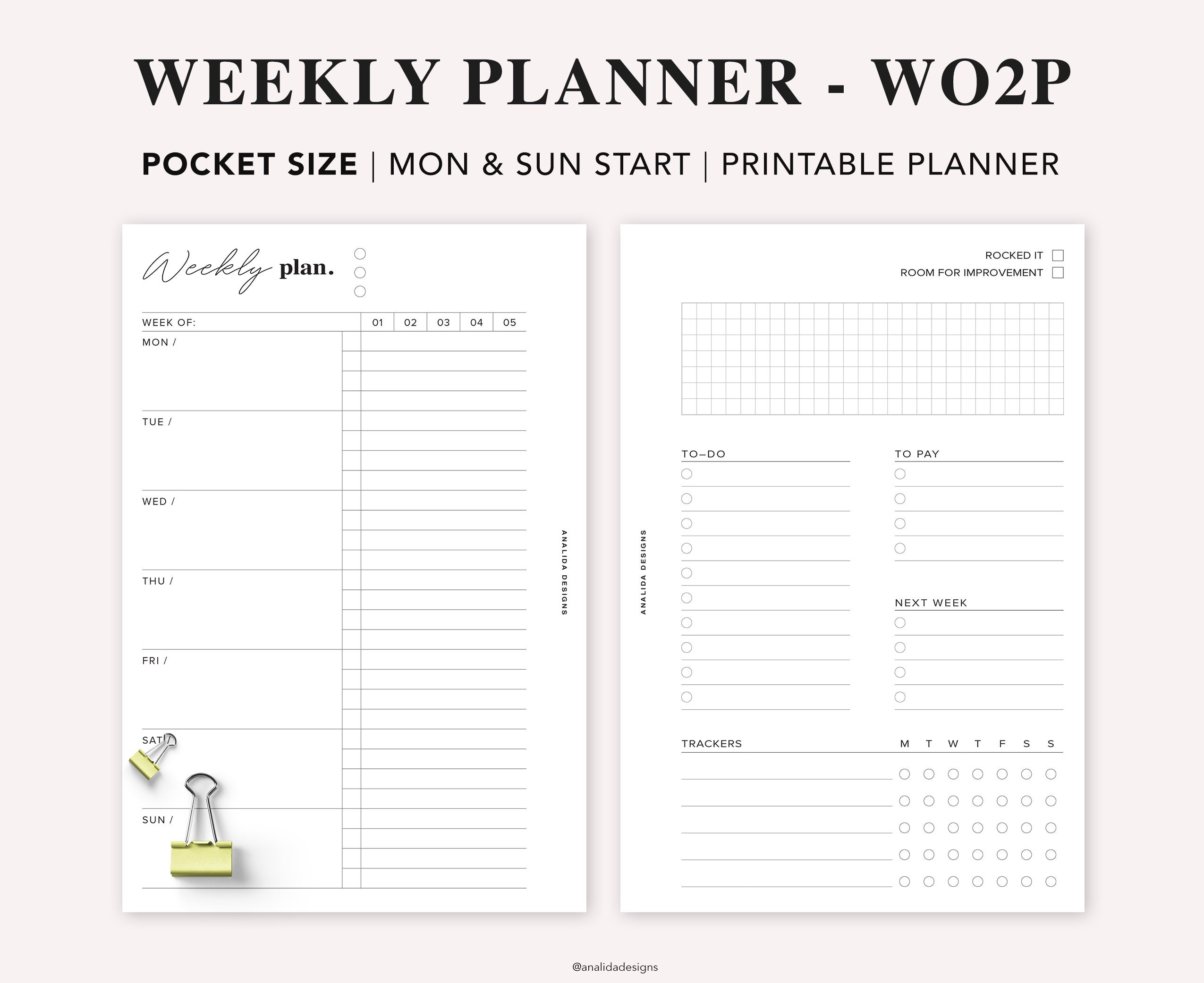 POCKET Weekly Planner Printable Weekly Schedule Weekly To-do - Etsy