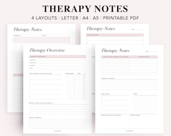 Therapy Notes Planner Printable: Mental Health Journal (A5, A4, Letter PDF)