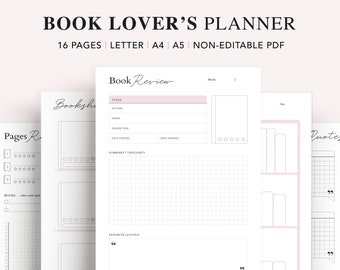 Reading Tracker Printable, Reading Log, Reading Journal, Bookshelf Insert, Book Lovers Planner Bundle, A5 Planner Inserts, PDF Download